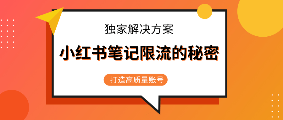小红书笔记限流的秘密，被限流的笔记独家解决方案，打造高质量账号（共3节视频）-摸金项目网