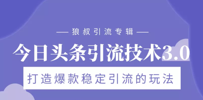 狼叔今日头条引流技术3.0，打造爆款稳定引流的玩法，VLOG引流技术-摸金项目网