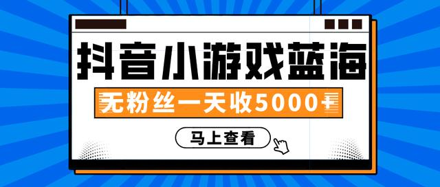 赚钱计划：抖音小游戏蓝海项目，无粉丝一天收入5000+-摸金项目网