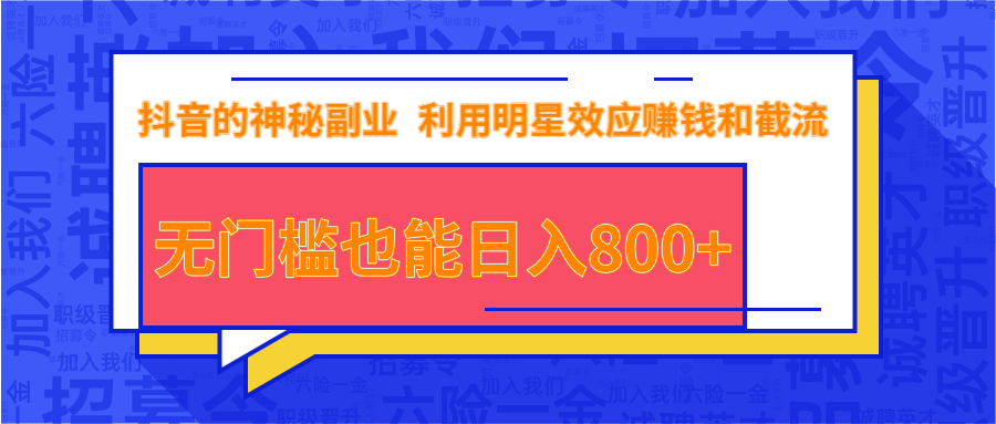 抖音上神秘副业项目，利用明星效应赚钱和截流，无门槛也能日入800+-摸金项目网