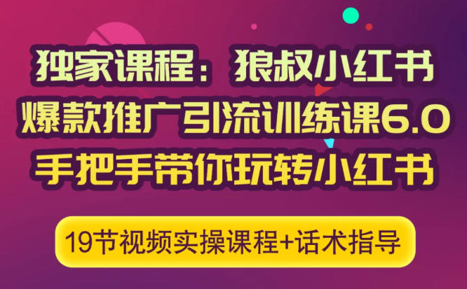 狼叔小红书爆款推广引流训练课6.0，手把手带你玩转小红书-摸金项目网