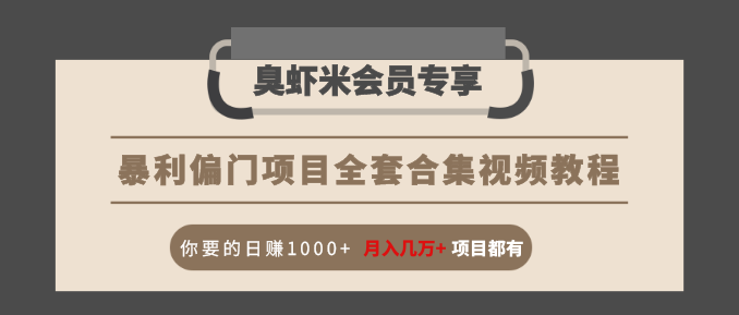 暴利偏门项目全套合集视频教程：你要的日赚1000+月入几万+项目都有-摸金项目网