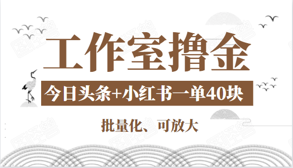 工作室撸金二件套：撸今日头条原创收益+小红书一单利润40块项目-摸金项目网