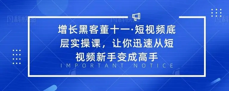增长黑客董十一·短视频底层实操课，从短视频新手变成高手-摸金项目网