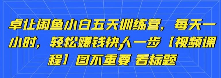 卓让闲鱼小白五天训练营，每天一小时，轻松赚钱快人一步-摸金项目网