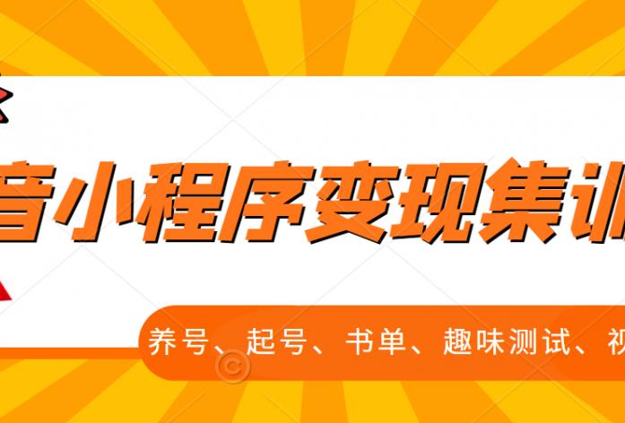 抖音小程序变现集训课，养号、起号、书单、趣味测试、视频剪辑，全套流程-摸金项目网