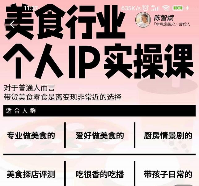 美食行业个人IP实操课，对于普通人而言，带货美食零食是离变现非常近的选择-摸金项目网