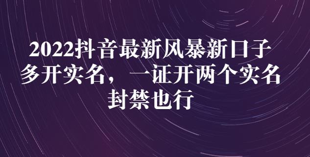 2022抖音最新风暴新口子：多开实名，一整开两个实名，封禁也行-摸金项目网