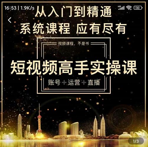 短视频高手实操课：账号+运营+直播，从入门到精通，系统课程，应有尽有-摸金项目网