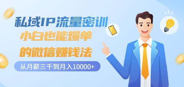 私域IP流量密训：小白也能爆单的微信赚钱法，从月薪三千到月入10000+-摸金项目网