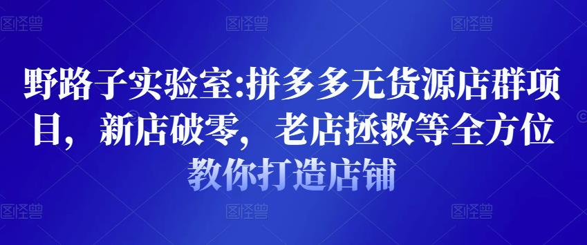 野路子实验室:拼多多无货源店群项目，新店破零，老店拯救等全方位教你打造店铺-摸金项目网