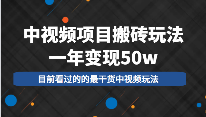 中视频项目搬砖玩法，一年变现50w，目前看过的的最干货中视频玩法-摸金项目网