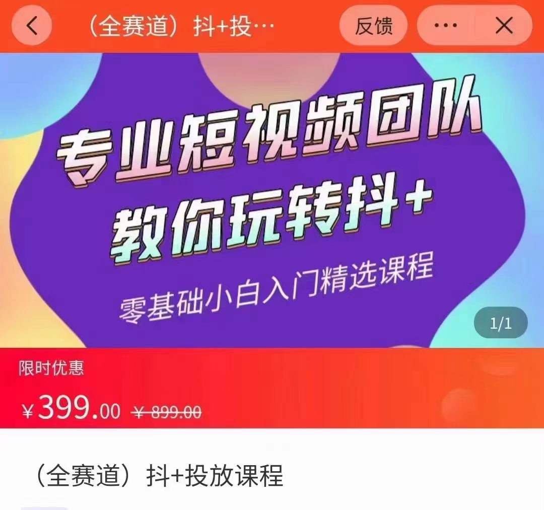 全赛道 抖+投放课 专业短视频团队教你玩转抖+（价值399元）-摸金项目网