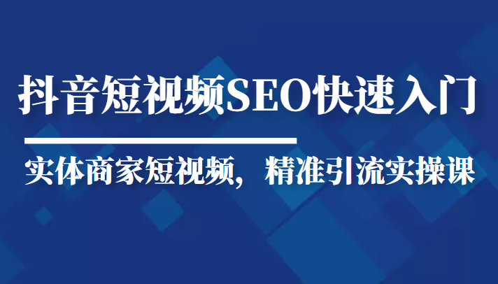 抖音短视频Seo搜索排名优化新手快速入门教程，实体商家短视频，精准引流实操课-摸金项目网