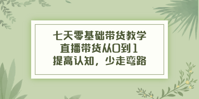 七天零基础带货教学，直播带货从0到1，提高认知，少走弯路-摸金项目网