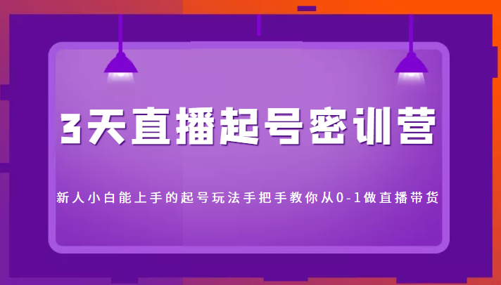 3天直播起号密训营，新人小白能上手的起号玩法，手把手教你从0-1做直播带货-摸金项目网