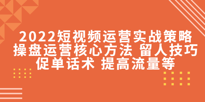 2022短视频运营实战策略：操盘运营核心方法 留人技巧促单话术 提高流量等-摸金项目网