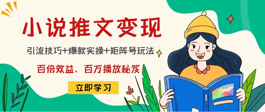 小说推文训练营：引流技巧+爆款实操+矩阵号玩法，百倍效益、百万播放秘笈-摸金项目网
