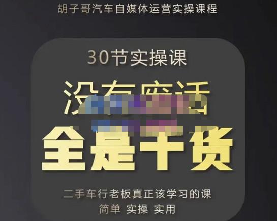 胡子哥·汽车自媒体运营实操课，汽车新媒体二手车短视频运营教程-价值8888元-摸金项目网