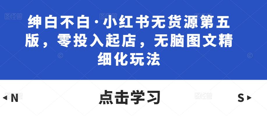 绅白不白·小红书无货源第五版，零投入起店，无脑图文精细化玩法-摸金项目网