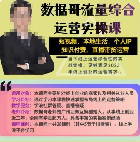 数据哥流量综合运营实操课：短视频、本地生活、个人IP知识付费、直播带货运营-摸金项目网