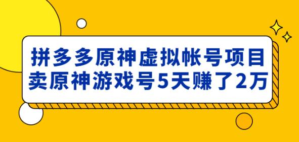 外面卖2980的拼多多原神虚拟帐号项目：卖原神游戏号5天赚了2万-摸金项目网