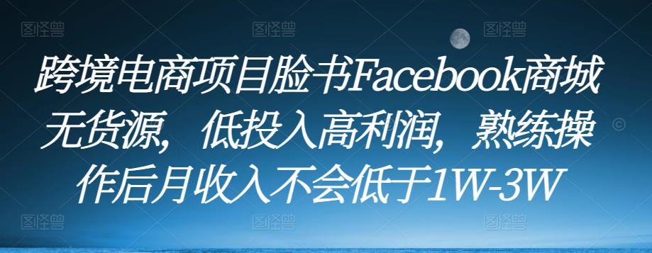 跨境电商项目脸书Facebook商城无货源，低投入高利润，熟练操作后月收入不会低于1W-3W-摸金项目网