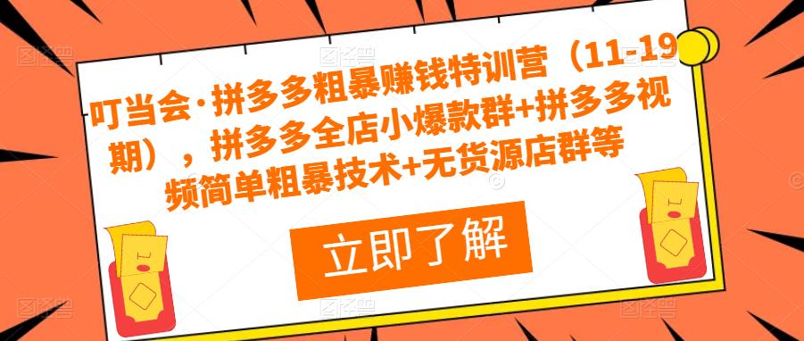 叮当会·拼多多粗暴赚钱特训营（11-19期），拼多多全店小爆款群+拼多多视频简单粗暴技术+无货源店群等-摸金项目网