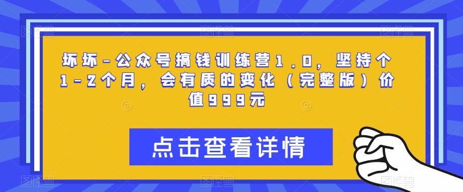 坏坏-公众号搞钱训练营1.0，坚持个1-2个月，会有质的变化（完整版）价值999元-摸金项目网