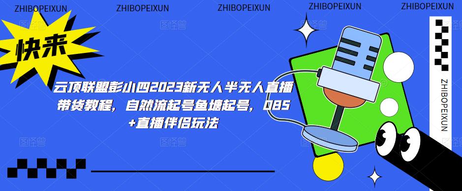 云顶联盟彭小四2023新无人半无人直播带货教程，自然流起号鱼塘起号，OBS+直播伴侣玩法-摸金项目网