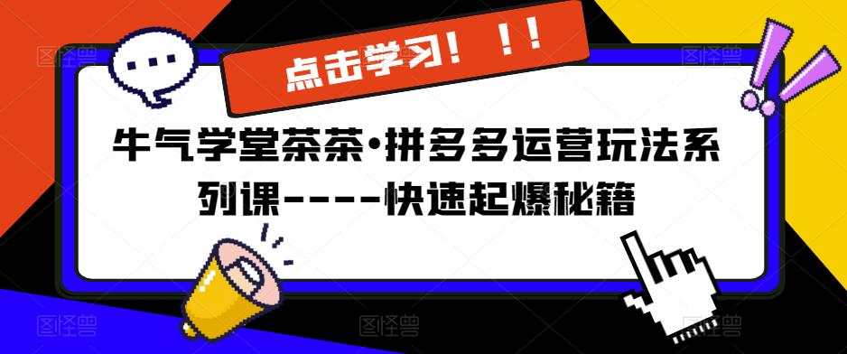 牛气学堂茶茶•拼多多运营玩法系列课—-快速起爆秘籍【更新】-摸金项目网