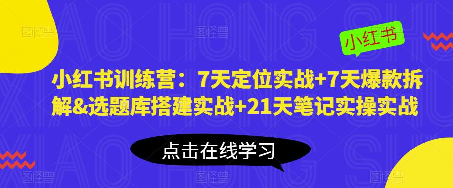 小红书训练营：7天定位实战+7天爆款拆解&选题库搭建实战+21天笔记实操实战-摸金项目网