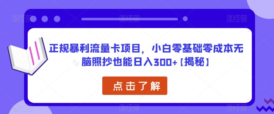 正规暴利流量卡项目，小白零基础零成本无脑照抄也能日入300+【揭秘】-摸金项目网