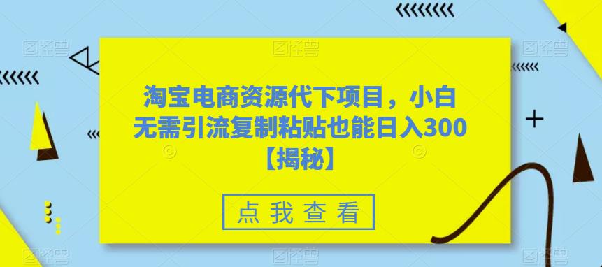淘宝电商资源代下项目，小白无需引流复制粘贴也能日入300＋【揭秘】-摸金项目网