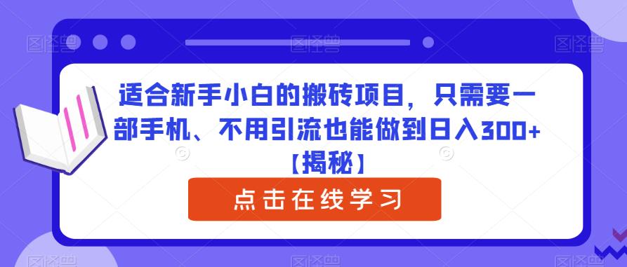 适合新手小白的搬砖项目，只需要一部手机、不用引流也能做到日入300+【揭秘】-摸金项目网