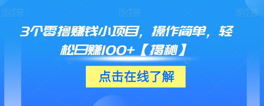 3个零撸赚钱小项目，操作简单，轻松日赚100+【揭秘】-摸金项目网