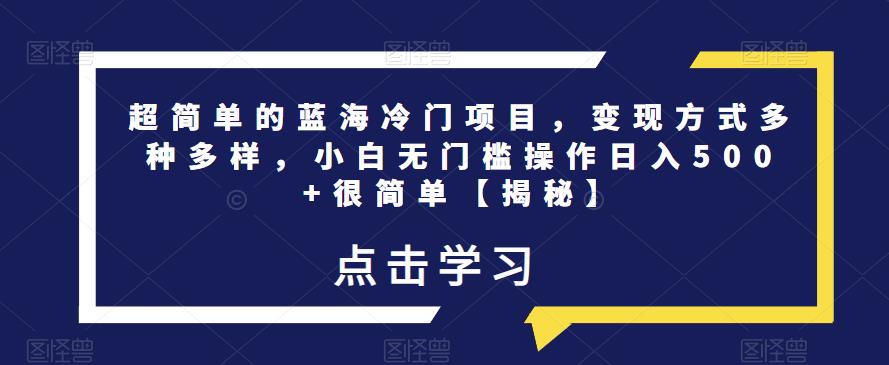 超简单的蓝海冷门项目，变现方式多种多样，小白无门槛操作日入500+很简单【揭秘】-摸金项目网