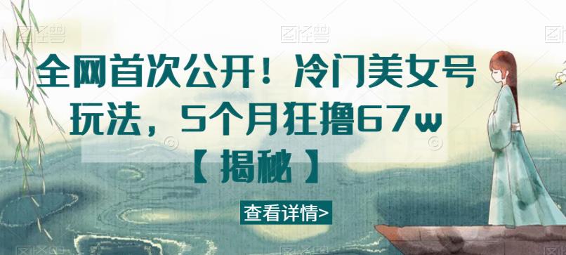 全网首次公开！冷门美女号玩法，5个月狂撸67w【揭秘】-摸金项目网
