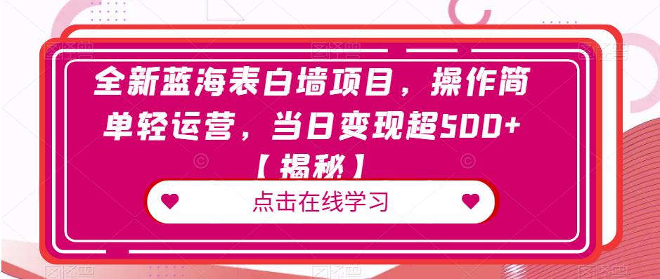 全新蓝海表白墙项目，操作简单轻运营，当日变现超500+【揭秘】-摸金项目网