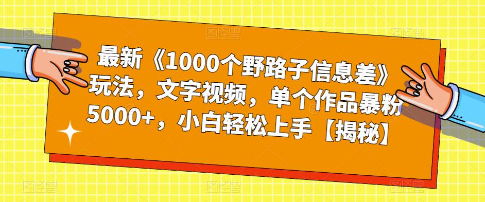 最新《1000个野路子信息差》玩法，文字视频，单个作品暴粉5000+，小白轻松上手【揭秘】-摸金项目网