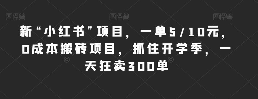 新“小红书”项目，一单5/10元，0成本搬砖项目，抓住开学季，一天狂卖300单【揭秘】-摸金项目网