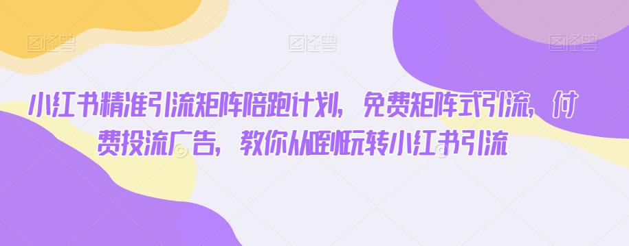 小红书精准引流矩阵陪跑计划，免费矩阵式引流，付费投流广告，教你从0到1玩转小红书引流-摸金项目网