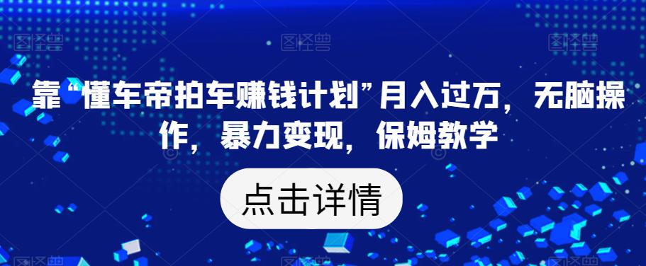 靠“懂车帝拍车赚钱计划”月入过万，无脑操作，暴力变现，保姆教学【揭秘】-摸金项目网
