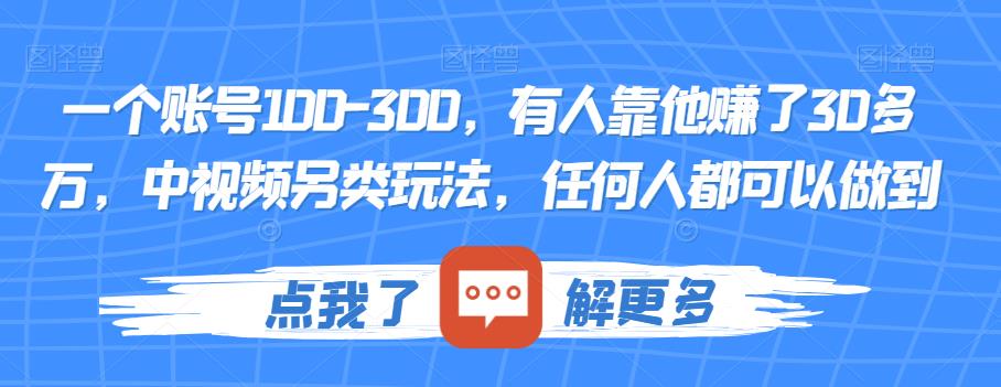 一个账号100-300，有人靠他赚了30多万，中视频另类玩法，任何人都可以做到【揭秘】-摸金项目网