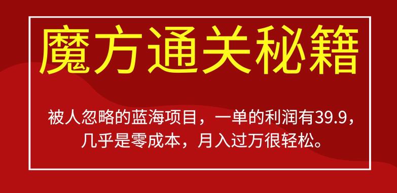 被人忽略的蓝海项目，魔方通关秘籍，一单的利润有39.9，几乎是零成本，月入过万很轻松【揭秘】-摸金项目网