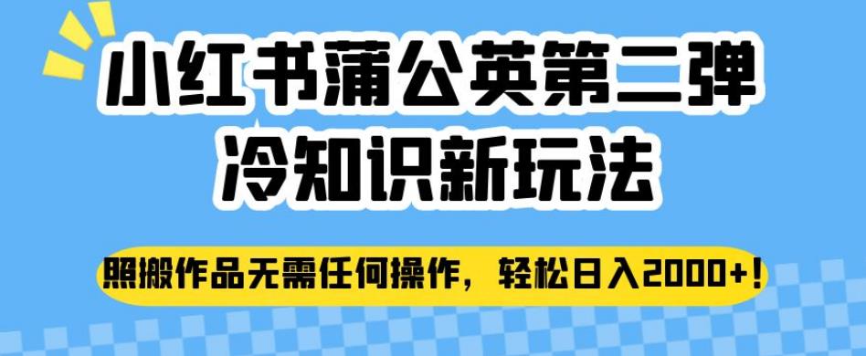 小红书蒲公英第二弹冷知识新玩法，照搬作品无需任何操作，轻松日入2000+【揭秘】-摸金项目网