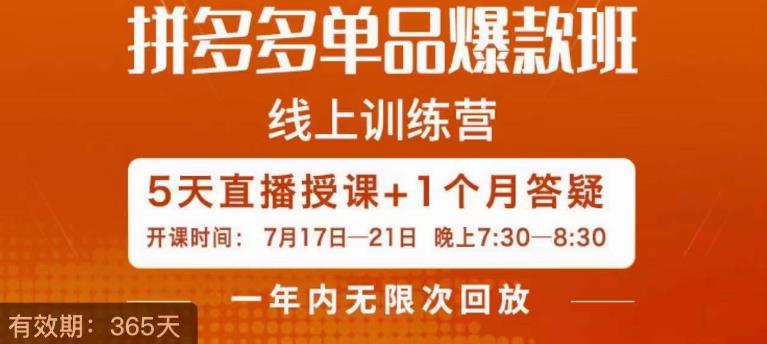 钟辰·拼多多单品爆款班，一个拼多多超级爆款养一个团队-摸金项目网