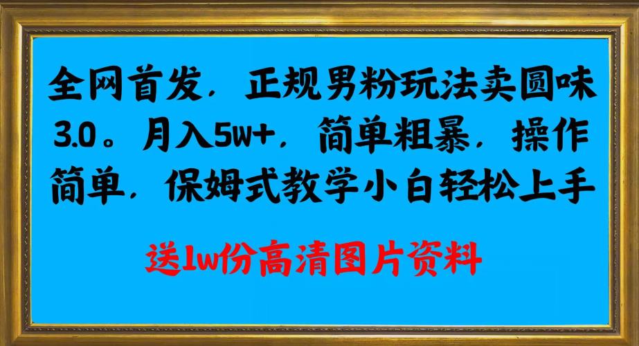 全网首发正规男粉玩法卖圆味3.0，月入5W+，简单粗暴，操作简单，保姆式教学，小白轻松上手-摸金项目网