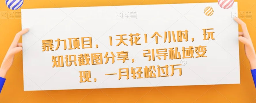 暴力项目，1天花1个小时，玩知识截图分享，引导私域变现，一月轻松过万【截图】-摸金项目网