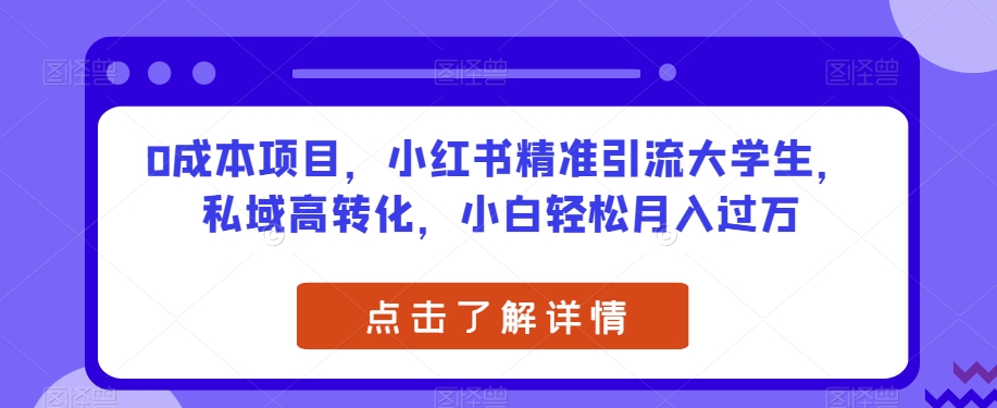 0成本项目，小红书精准引流大学生，私域高转化，小白轻松月入过万【揭秘】-摸金项目网